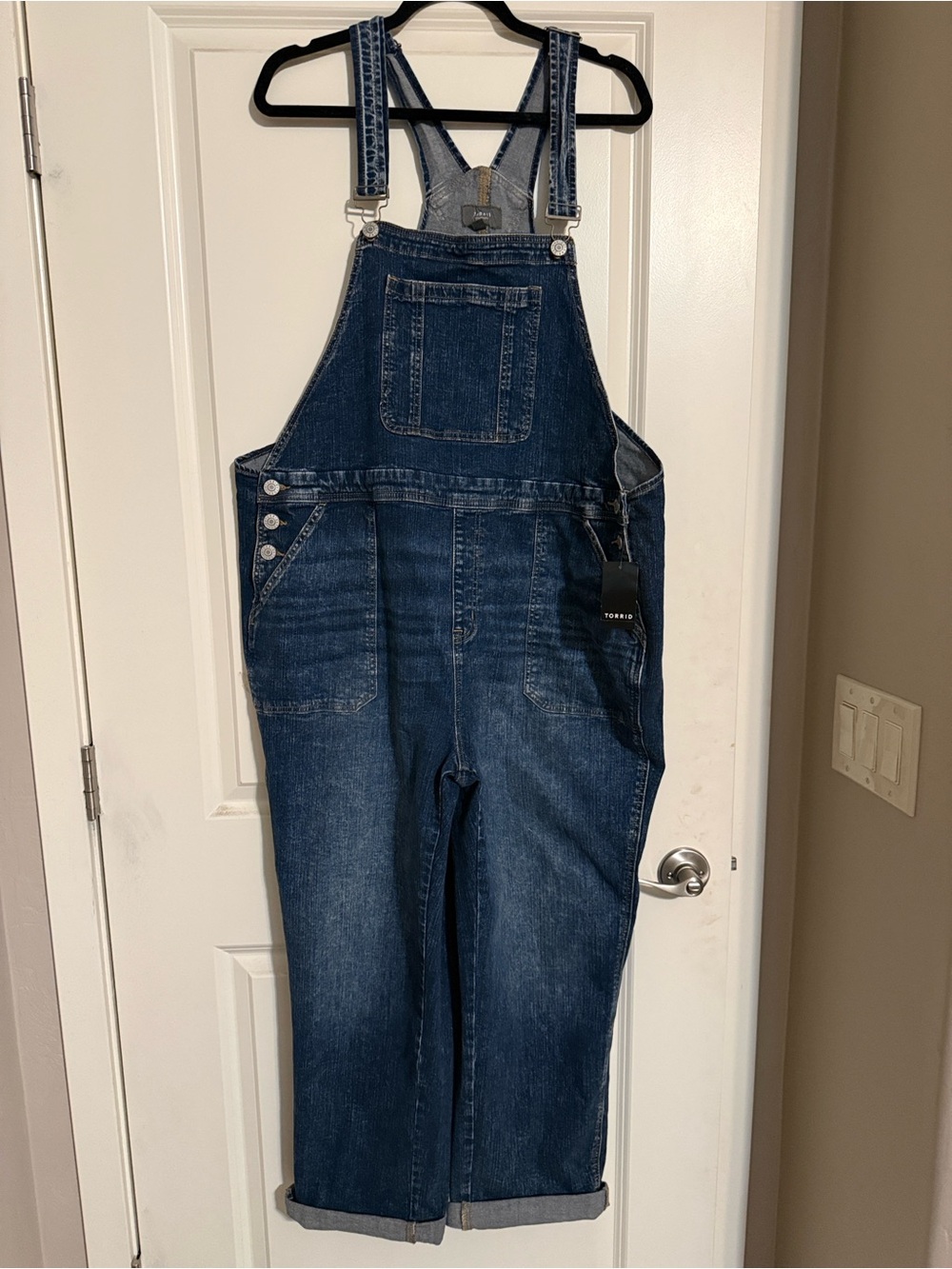 Torrid Real McCoy Vintage Stretch High Rise Classic Dark Blue Denim Overalls - Picture 2 of 8